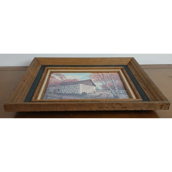 Barn Farmhouse Country Rustic Art Print on board Signed 1974 Wood Frame 13x15" - Picture 8 of 16